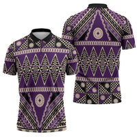 Vintage Bula Fiji Zipper Polo Shirt Purple Tapa Masi Motif - Polynesian Pride