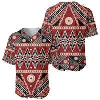 Vintage Bula Fiji Baseball Jersey Red Tapa Masi Motif