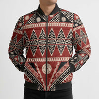 Vintage Bula Fiji Bomber Puffer Jacket Red Tapa Masi Motif - Polynesian Pride