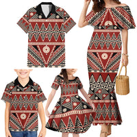 Vintage Bula Fiji Family Matching Mermaid Dress and Hawaiian Shirt Red Tapa Masi Motif LT9 - Polynesian Pride