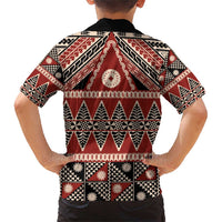 Vintage Bula Fiji Family Matching Short Sleeve Bodycon Dress and Hawaiian Shirt Red Tapa Masi Motif LT9 - Polynesian Pride