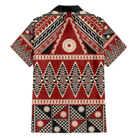 Vintage Bula Fiji Family Matching Short Sleeve Bodycon Dress and Hawaiian Shirt Red Tapa Masi Motif LT9 - Polynesian Pride