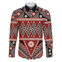 Vintage Bula Fiji Family Matching Summer Maxi Dress and Hawaiian Shirt Red Tapa Masi Motif LT9 Dad's Shirt - Long Sleeve Red - Polynesian Pride