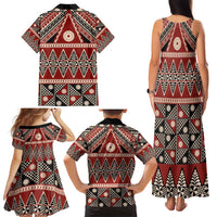 Vintage Bula Fiji Family Matching Tank Maxi Dress and Hawaiian Shirt Red Tapa Masi Motif LT9 - Polynesian Pride