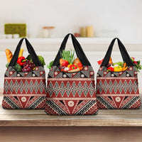 Vintage Bula Fiji Grocery Bag Red Tapa Masi Motif