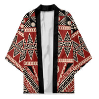 Vintage Bula Fiji Kimono Red Tapa Masi Motif LT9 Unisex Red - Polynesian Pride