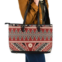 Vintage Bula Fiji Leather Tote Bag Red Tapa Masi Motif