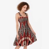 Vintage Bula Fiji Midi Dress Red Tapa Masi Motif - Polynesian Pride