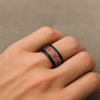 Vintage Bula Fiji Spinner Ring Red Tapa Motif Traditional Island Masi - Polynesian Pride