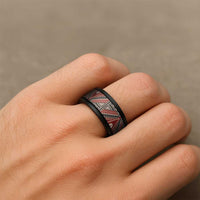 Vintage Bula Fiji Spinner Ring Red Tapa Motif Fijian Tribal Masi - Polynesian Pride