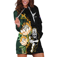 Custom South Africa Protea and New Zealand Hoodie Dress Go All Black-Springboks Rugby with Kente And Maori LT9 Black Green - Polynesian Pride