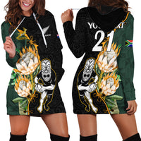 Custom South Africa Protea and New Zealand Hoodie Dress Go All Black-Springboks Rugby with Kente And Maori LT9 - Polynesian Pride