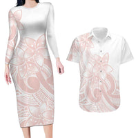 Polynesian Tribal Plumeria Lotu Tamaiti Couples Matching Long Sleeve Bodycon Dress and Hawaiian Shirt Pastel Blush LT9 Blush - Polynesian Pride