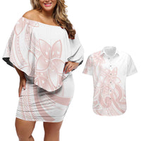 Polynesian Tribal Plumeria Lotu Tamaiti Couples Matching Off Shoulder Short Dress and Hawaiian Shirt Pastel Blush LT9 Blush - Polynesian Pride
