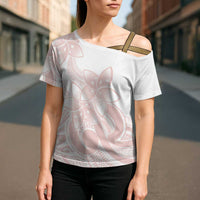 Polynesian Tribal Plumeria Lotu Tamaiti Cross Shoulder Shirt Pastel Blush - Polynesian Pride