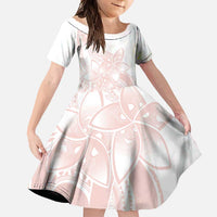 Polynesian Tribal Plumeria Lotu Tamaiti Family Matching Off Shoulder Maxi Dress and Hawaiian Shirt Pastel Blush LT9 Daughter's Dress Blush - Polynesian Pride