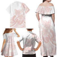 Polynesian Tribal Plumeria Lotu Tamaiti Family Matching Off Shoulder Maxi Dress and Hawaiian Shirt Pastel Blush LT9 - Polynesian Pride
