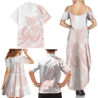 Polynesian Tribal Plumeria Lotu Tamaiti Family Matching Summer Maxi Dress and Hawaiian Shirt Pastel Blush LT9 - Polynesian Pride