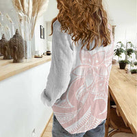 Polynesian Tribal Plumeria Lotu Tamaiti Women Casual Shirt Pastel Blush LT9 - Polynesian Pride