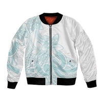 Polynesian Tribal Plumeria Lotu Tamaiti Bomber Jacket Pastel Cyan LT9 Unisex Cyan - Polynesian Pride