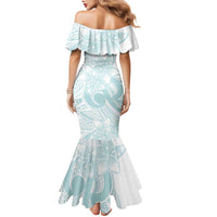 Polynesian Tribal Plumeria Lotu Tamaiti Family Matching Mermaid Dress and Hawaiian Shirt Pastel Cyan LT9 - Polynesian Pride