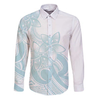 Polynesian Tribal Plumeria Lotu Tamaiti Family Matching Off The Shoulder Long Sleeve Dress and Hawaiian Shirt Pastel Cyan LT9 Dad's Shirt - Long Sleeve Cyan - Polynesian Pride
