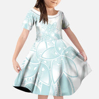 Polynesian Tribal Plumeria Lotu Tamaiti Family Matching Summer Maxi Dress and Hawaiian Shirt Pastel Cyan LT9 Daughter's Dress Cyan - Polynesian Pride