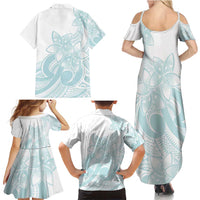 Polynesian Tribal Plumeria Lotu Tamaiti Family Matching Summer Maxi Dress and Hawaiian Shirt Pastel Cyan LT9 - Polynesian Pride