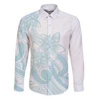Polynesian Tribal Plumeria Lotu Tamaiti Family Matching Tank Maxi Dress and Hawaiian Shirt Pastel Cyan LT9 Dad's Shirt - Long Sleeve Cyan - Polynesian Pride