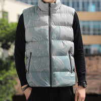Polynesian Tribal Plumeria Lotu Tamaiti Sleeveless Puffer Jacket Pastel Cyan - Polynesian Pride