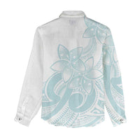 Polynesian Tribal Plumeria Lotu Tamaiti Women Casual Shirt Pastel Cyan LT9 - Polynesian Pride