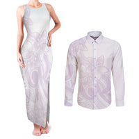Polynesian Tribal Plumeria Lotu Tamaiti Couples Matching Tank Maxi Dress and Long Sleeve Button Shirt Pastel Mauve LT9 Mauve - Polynesian Pride