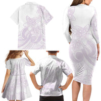 Polynesian Tribal Plumeria Lotu Tamaiti Family Matching Long Sleeve Bodycon Dress and Hawaiian Shirt Pastel Mauve LT9 - Polynesian Pride
