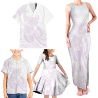 Polynesian Tribal Plumeria Lotu Tamaiti Family Matching Tank Maxi Dress and Hawaiian Shirt Pastel Mauve LT9 - Polynesian Pride