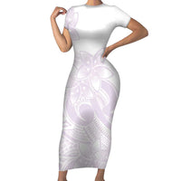 Polynesian Tribal Plumeria Lotu Tamaiti Short Sleeve Bodycon Dress Pastel Mauve LT9 Long Dress Mauve - Polynesian Pride