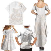 Polynesian Tribal Plumeria Lotu Tamaiti Family Matching Summer Maxi Dress and Hawaiian Shirt Pastel Nude LT9 - Polynesian Pride