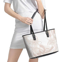 Polynesian Tribal Plumeria Lotu Tamaiti Leather Tote Bag Pastel Nude - Polynesian Pride