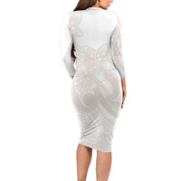 Polynesian Tribal Plumeria Lotu Tamaiti Long Sleeve Bodycon Dress Pastel Nude LT9 - Polynesian Pride