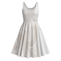 Polynesian Tribal Plumeria Lotu Tamaiti Midi Dress Pastel Nude - Polynesian Pride