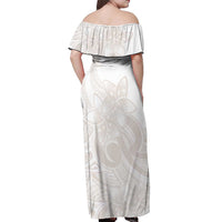 Polynesian Tribal Plumeria Lotu Tamaiti Off Shoulder Maxi Dress Pastel Nude - Polynesian Pride
