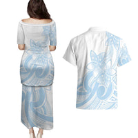 Polynesian Tribal Plumeria Lotu Tamaiti Couples Matching Puletasi and Hawaiian Shirt Pastel Sky Blue LT9 - Polynesian Pride