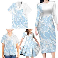 Polynesian Tribal Plumeria Lotu Tamaiti Family Matching Long Sleeve Bodycon Dress and Hawaiian Shirt Pastel Sky Blue LT9 - Polynesian Pride