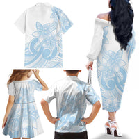 Polynesian Tribal Plumeria Lotu Tamaiti Family Matching Off The Shoulder Long Sleeve Dress and Hawaiian Shirt Pastel Sky Blue LT9 - Polynesian Pride