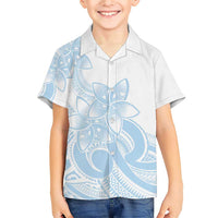 Polynesian Tribal Plumeria Lotu Tamaiti Family Matching Short Sleeve Bodycon Dress and Hawaiian Shirt Pastel Sky Blue LT9 Son's Shirt Blue - Polynesian Pride