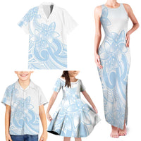Polynesian Tribal Plumeria Lotu Tamaiti Family Matching Tank Maxi Dress and Hawaiian Shirt Pastel Sky Blue LT9 - Polynesian Pride