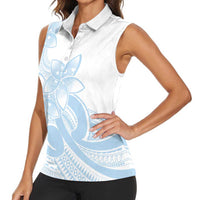 Polynesian Tribal Plumeria Lotu Tamaiti Women Sleeveless Polo Shirt Pastel Sky Blue LT9 - Polynesian Pride