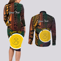Personalised Shefa Day Couples Matching Long Sleeve Bodycon Dress and Long Sleeve Button Shirt Happy June 18 Vanuatu Province