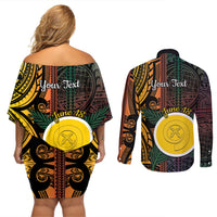 Personalised Shefa Day Couples Matching Off Shoulder Short Dress and Long Sleeve Button Shirt Happy June 18 Vanuatu Province