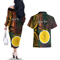 Personalised Shefa Day Couples Matching Off The Shoulder Long Sleeve Dress and Hawaiian Shirt Happy June 18 Vanuatu Province