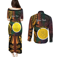 Personalised Shefa Day Couples Matching Puletasi and Long Sleeve Button Shirt Happy June 18 Vanuatu Province